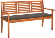 vidaXL Banco de jardim 3 lugares c/ almofadão 150 cm eucalipto maciço