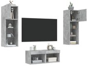 vidaXL 4 pcs móveis de parede para TV com luzes LED cinza cimento
