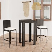vidaXL 3 pcs conjunto bar exterior com almofadões vime PE preto
