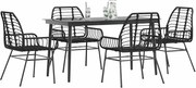 vidaXL Conjunto de jantar jardim 5 peças vidro vime PE preto