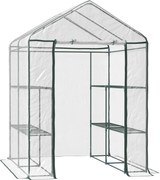Outsunny Estufa Transparente de Jardim Estufa de Plantas de 3 Níveis com Prateleiras 143x143x195cm Transparente e Verde | Aosom Portugal