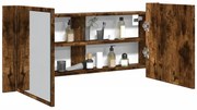 vidaXL Armário espelhado casa de banho LED 100x12x45cm carvalho fumado