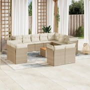 vidaXL 13 pcs conjunto de sofás p/ jardim com almofadões vime PE bege