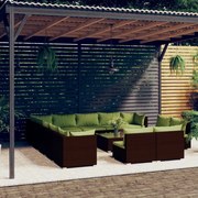 14 pcs conjunto lounge de jardim c/ almofadões vime PE castanho