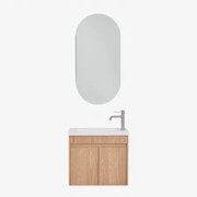 Conjunto De Móvel De Casa De Banho Suspenso Em Madeira Com Lavatório Integrado Narek Castanho Fresno & Ovalado Com Armazenamento 45x90 Cm - Sklum