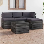 5 pcs conjunto lounge de paletes + almofadões madeira de pinho