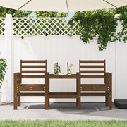 vidaXL Banco de jardim 2 lugares com mesa pinho maciço castanho-mel