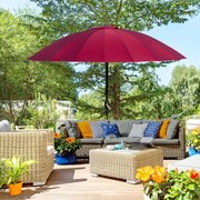 Chapéu de Sol de Jardim Ø2,5x2,4 m com Manivela Manual Mastro Flexível Impermeável e 18 Varas para Exterior Vinho