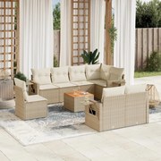 vidaXL 9 pcs conjunto de sofás p/ jardim com almofadões vime PE bege