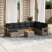 vidaXL 9 pcs conjunto sofás p/ jardim com almofadões vime PE cinzento