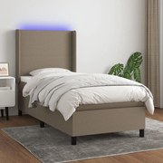 Cama box spring + colchão/LED 90x200cm tecido cinza-acastanhado