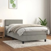 vidaXL Cama com molas/colchão 90x190 cm veludo cinza-claro