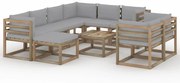 10 pcs conjunto lounge de jardim com almofadões cinzentos