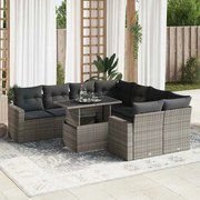 vidaXL 9 pcs conjunto sofás p/ jardim com almofadões vime PE cinzento