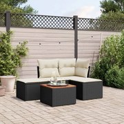 vidaXL 5 pcs conjunto sofás de jardim com almofadões vime PE preto