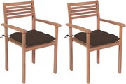 vidaXL Cadeiras de jardim c/ almofadões cinza-acast. 2 pcs teca maciça