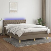 vidaXL Cama box spring colchão/LED 140x190cm tecido cinza-acastanhado