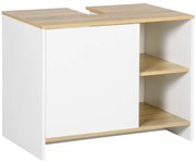 kleankin Móvel para Lavatório Pousar Móvel Casa de Banho Moderno com Prateleiras Abertas e Armário 77x45x60 cm Branco e | Aosom Portugal