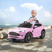 Carro elétrico infantil 12V Aston Martin DBX com portas duplas com datas controle remoto início lento luzes LED alto-falante USB Rosa