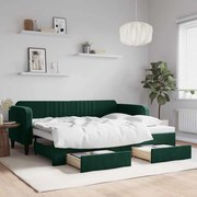 vidaXL Sofá-cama c/ gavetão e gavetas 90x200 cm veludo verde-escuro