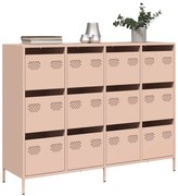vidaXL Aparador 135x39x103,5 cm aço laminado a frio rosa