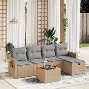 vidaXL 6 pcs conj. sofás jardim c/ almofadões vime PE bege misturado
