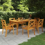 7 pcs conjunto de jantar para jardim madeira de acácia maciça