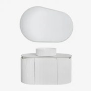 Conjunto De Móvel De Casa De Banho Suspenso Em Madeira Carsone Branco & Sem Unidade Auxiliar & Cerâmica Redonda Riscas Brancas Ø36 Cm - Sklum