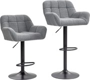 HOMCOM Banquetas de Bar Conjunto de 2 Design Retro Ajustável Acabamento Fleece Cinza + Preto | Aosom Portugal
