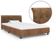 Estrutura de cama 100x200 cm camurça artificial castanho