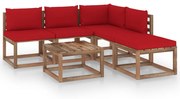 6 pcs conjunto lounge de paletes + almofadões pinho impregnado