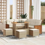 Conjunto de Sofá de Jardim de 9 Peças com Almofadas Bege Rattan de Acácia