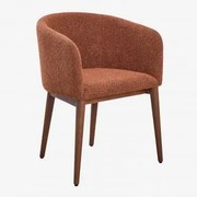 Cadeira De Jantar Estofada Bunia Com Braços Madeira Escura & Boucle Telha Vermelha - Sklum