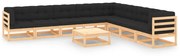 vidaXL 9 pcs conjunto lounge de jardim c/ almofadões pinho maciço