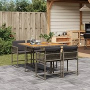 vidaXL 5 pcs conjunto de jantar p/ jardim c/ almofadões vime PE cinza