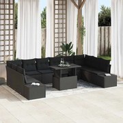vidaXL Conjunto de Sofá de Jardim de 11 Peças com Almofadas Pretas em Rattan Sintético