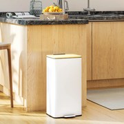 Balde de Lixo de Cozinha com Pedal 20L Tampa de Bambu com Fecho Suave 29,5x29,5x56,8 cm Branco e Madeira