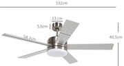 Ventoinha de Teto com Luz LED 46W Ventoinha de Teto Silencioso Ø132 cm