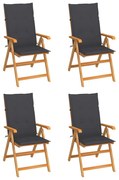 vidaXL Cadeiras de jardim c/ almofadões antracite 4 pcs teca maciça