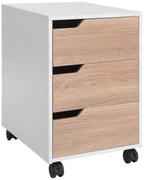HOMCOM Bloco de Gavetas para Escritório Móvel de Escritório Bloco de Gavetas com 3 Gavetas e 4 Rodas 40x50x57,5 cm Madeira e Branco