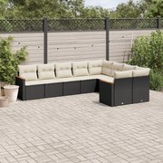 vidaXL 9 pcs conjunto de sofás p/ jardim c/ almofadões vime PE preto