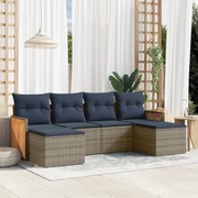 vidaXL 6 pcs conjunto sofás p/ jardim c/ almofadões vime PE cinzento