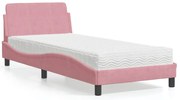vidaXL Cama com colchão 80x200 cm veludo rosa
