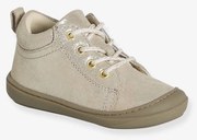 Botinhas em pele suave, especial gatinhar, para bebé menina amarelo medio metalizado