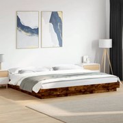 vidaXL Estrutura cama c/ luzes LED derivados madeira carvalho fumado