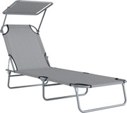 Outsunny Espreguiçadeira Jardim Dobrável de Praia Toldo Removível Ajustável Encosto 4 Posições Exterior 187x58x36cm Cinza Claro | Aosom Portugal
