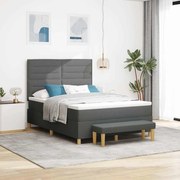 vidaXL Cama Box com Colchão e Banco Cinza Escuro 140x190 cm Tecido
