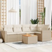 vidaXL 6 pcs conjunto de sofás p/ jardim com almofadões vime PE bege