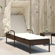 vidaXL Espreguiçadeira com toldo vime PE castanho
