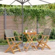 3 pcs conjunto de bistrô vime PE e madeira maciça cinzento